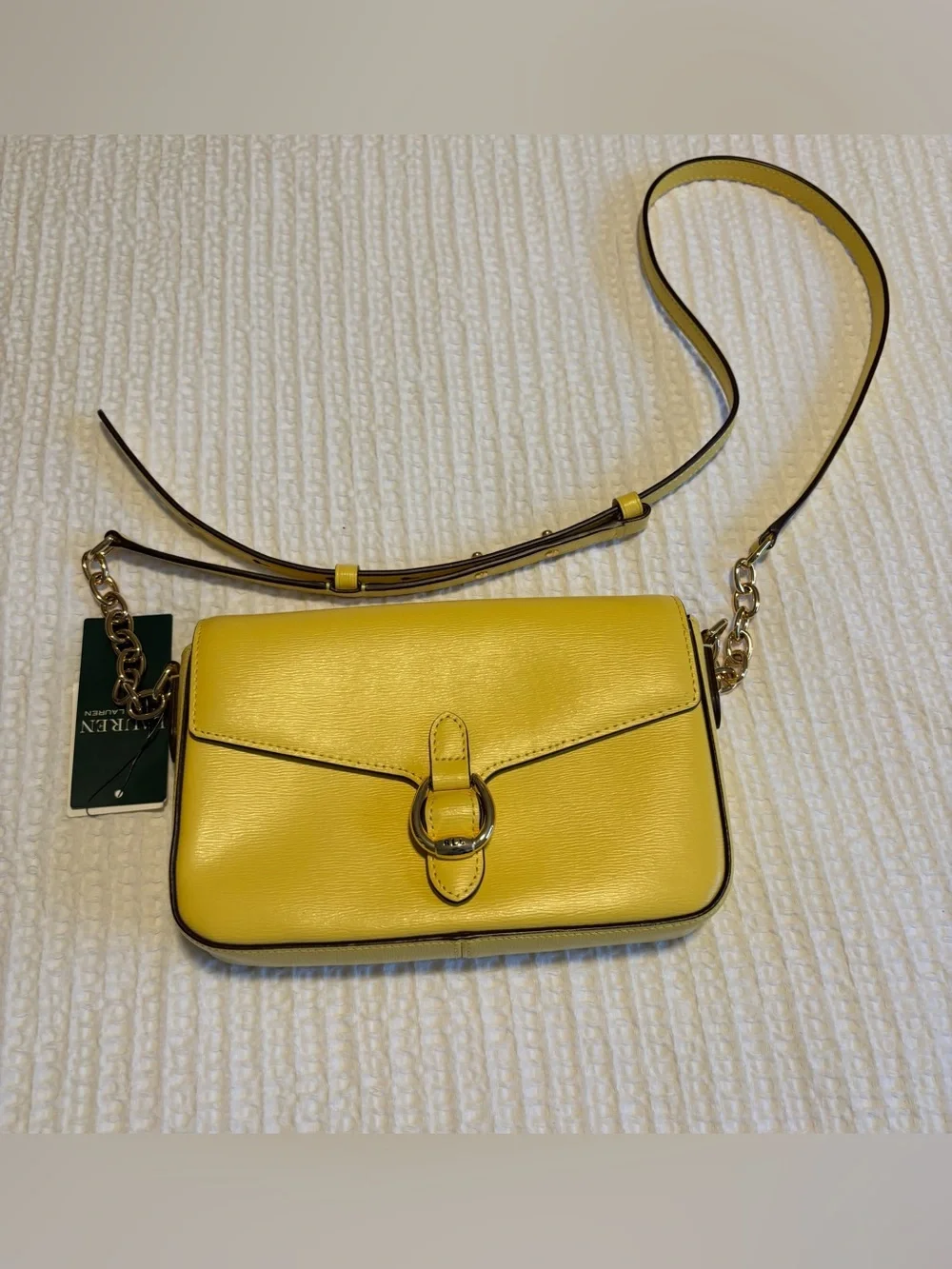 Lauren Ralph Lauren Yellow Leather Crossbody Bag New with Tags